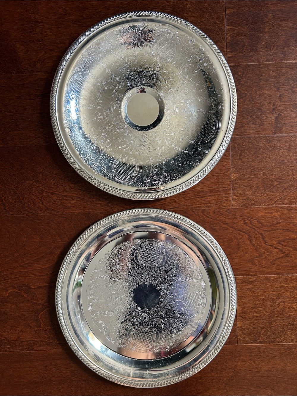 Vintage International Silver Company Ornate Silver Plate Serving Trays, Set of 2